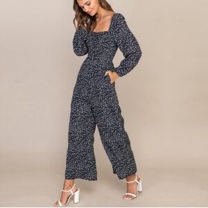 Lush brand tie floral long sleeved jumpsuit